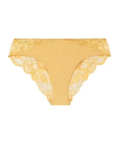 La Perla Ambra Lace-trimmed Stretch-jersey Briefs In Yellow