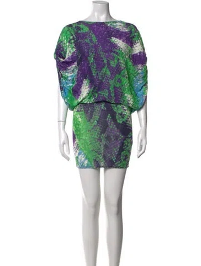 Pre-owned La Perla Animal Print Mini Dress In Green/purple