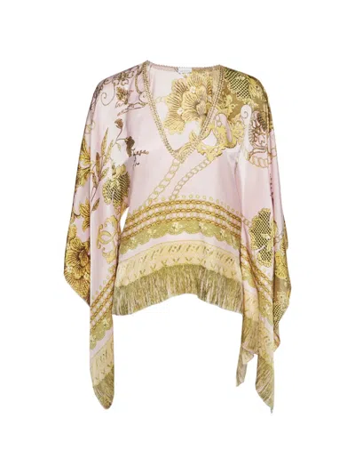 Pre-owned La Perla Baroque Chain-print Kimono-sleeve Blouse In Pink
