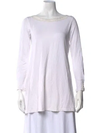 Pre-owned La Perla Bateau Neckline Long Sleeve Top In White