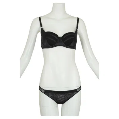 Pre-owned La Perla Black  Studio Deco Balconette Bra, 2 Thong Panty Set – 34 C / Sm, 2005
