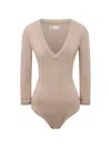 La Perla Braid-trimmed V-neck Bodysuit In Neutral
