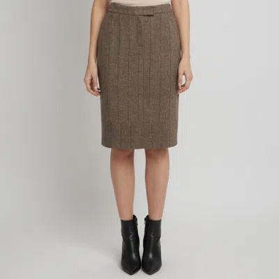 Pre-owned La Perla Brown Striped Wool Blend Pencil Skirt M