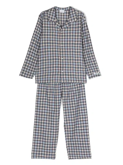La Perla Kids' Check-print Long-sleeve Pyjamas In 蓝色