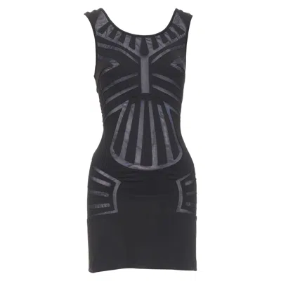 Pre-owned La Perla Dune Black Body Contour Sheer Panels Fitted Mini Dress It40 S