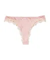 La Perla Embroidered Floral Trim Thong In Pink