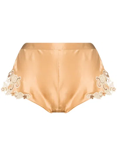 La Perla Embroidered Silk Shorts In Neutrals