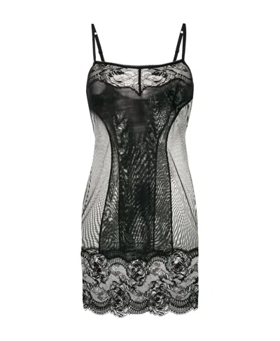 La Perla Floral Embroidered Tulle Sling Underwear In Black
