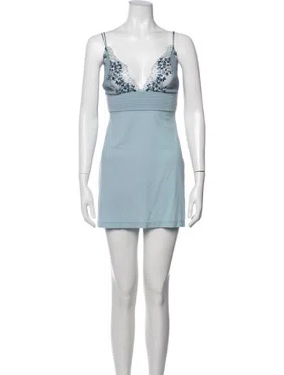Pre-owned La Perla Floral Print Lace Trim Embellishment Nightgown In Blue