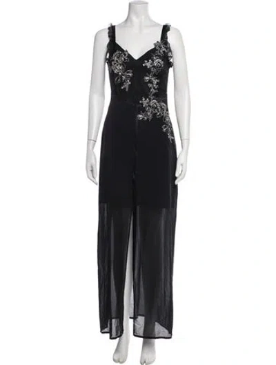 Pre-owned La Perla Floral Print Long Dress In Black