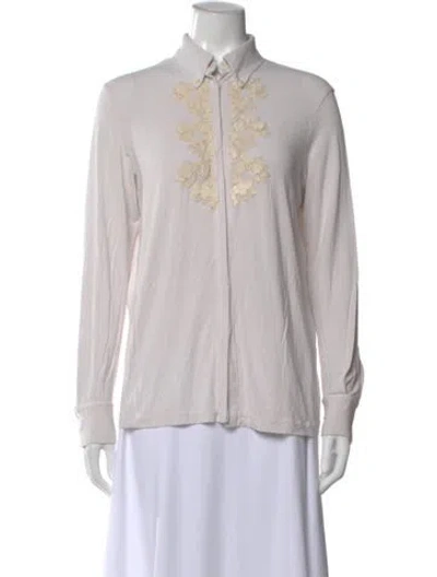 Pre-owned La Perla Floral Print Long Sleeve Button-up Top In Gray