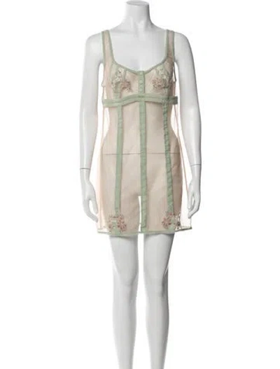 Pre-owned La Perla Floral Print Mesh Accents Nightgown In Neutral