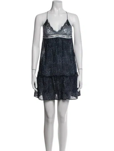 Pre-owned La Perla Floral Print Mini Dress In Blue