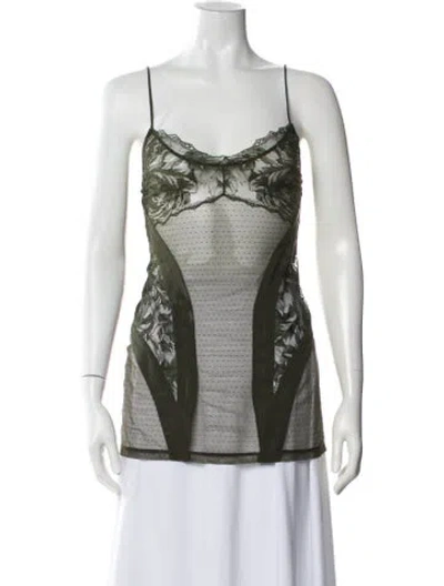Pre-owned La Perla Floral Print Scoop Neck Top In Green