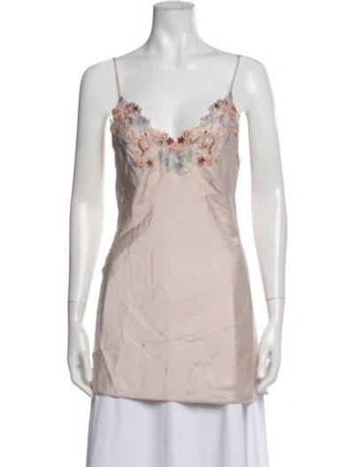 Pre-owned La Perla Floral Print V-neck Top In Pink