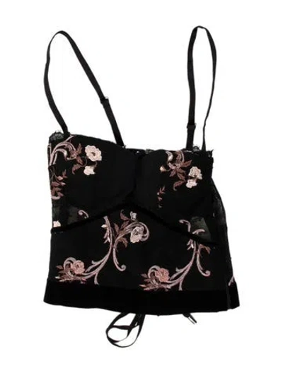 Pre-owned La Perla Floral Print V-neck Top W/ Tags In Black