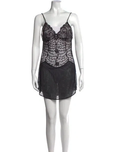 Pre-owned La Perla Floral Print V-neck Top W/ Tags In Black