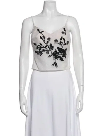 Pre-owned La Perla Floral Print V-neck Top In White