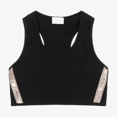 La Perla Kids' Girls Black Cotton Logo Bra Top