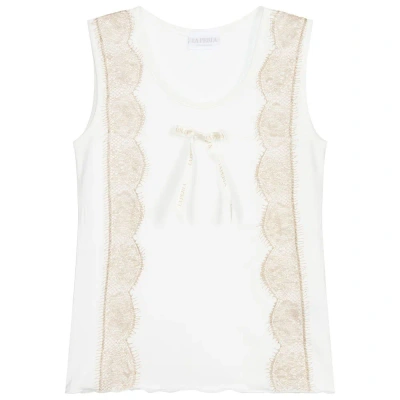 La Perla Babies' Girls Ivory & Gold Lace Vest In White