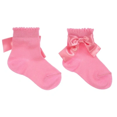 La Perla Kids' Girls Pink Cotton Bow Socks