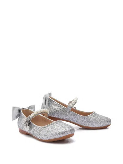 La Perla Kids' Glittered Pearl-strap Ballet Flats In Silver