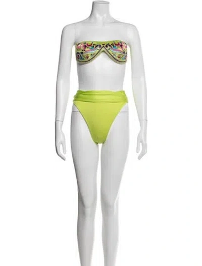 Pre-owned La Perla Graphic Print Crystal Embellishments Bikini In White