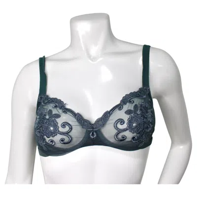 Pre-owned La Perla Grey Floral Embroidered Mesh Bralette In Gray