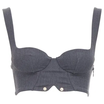 Pre-owned La Perla Grey Virgin Wool Gold Studs Cropped Bustier Top It36b In Gray