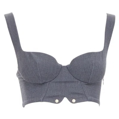 Pre-owned La Perla Grey Virgin Wool Gold Studs Cropped Bustier Top It36d S In Gray