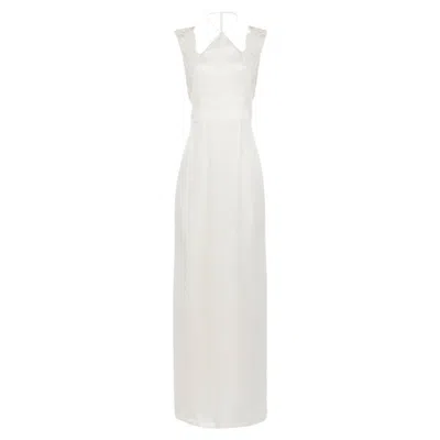 La Perla Halterneck Nightgown In White Silk With Leavers Lace In ["white"]