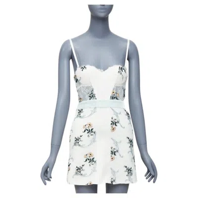 Pre-owned La Perla Hampton Court Cream Mint Green Silk Floral Lace Mini Dress It38b Xs In White