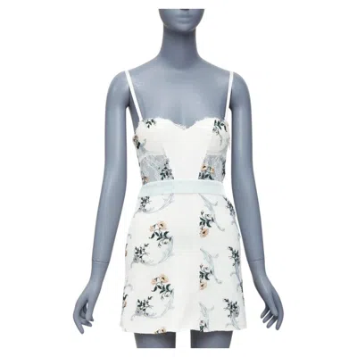 Pre-owned La Perla Hampton Court Cream Mint Green Silk Floral Lace Mini Dress It38b Xs In White