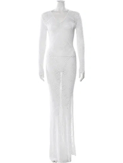 Pre-owned La Perla Lace Long Dress In White