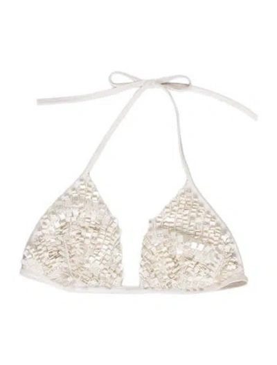 Pre-owned La Perla Lace Pattern Beaded Accents Top In Neutral