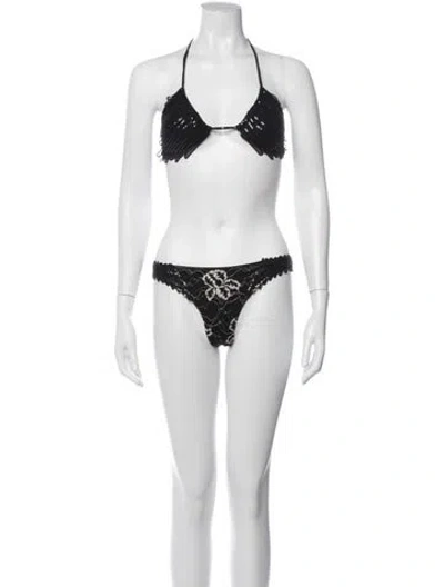 Pre-owned La Perla Lace Pattern Bikini In Blue