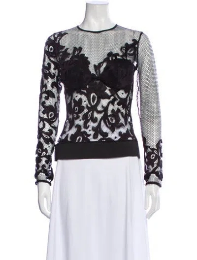 Pre-owned La Perla Lace Pattern Crew Neck Blouse In Black