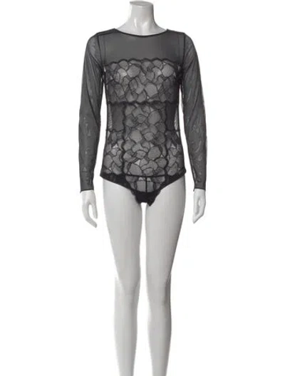 Pre-owned La Perla Lace Pattern Crew Neck Bodysuit In Black