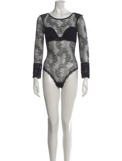 Pre-owned La Perla Lace Pattern Crew Neck Bodysuit In Black