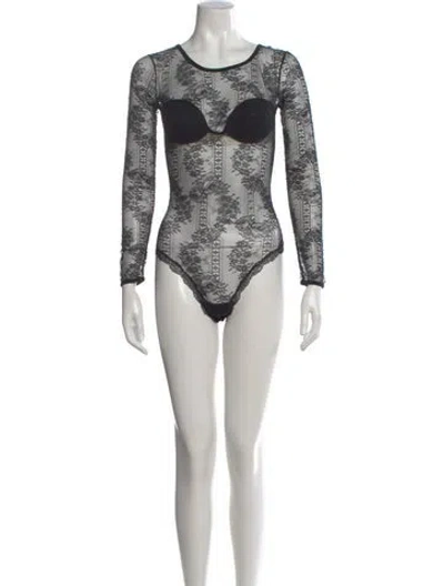 Pre-owned La Perla Lace Pattern Crew Neck Bodysuit In Black