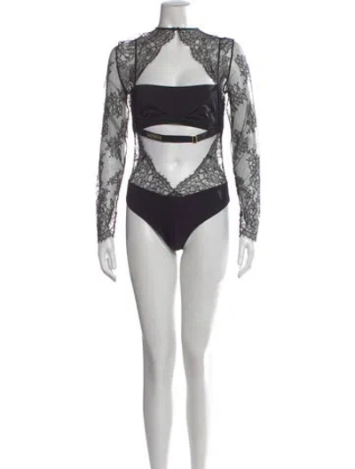 Pre-owned La Perla Lace Pattern Crew Neck Bodysuit In White