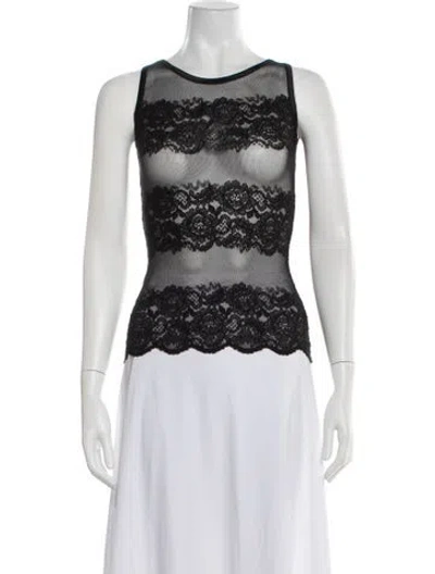 Pre-owned La Perla Lace Pattern Crew Neck Top In Black