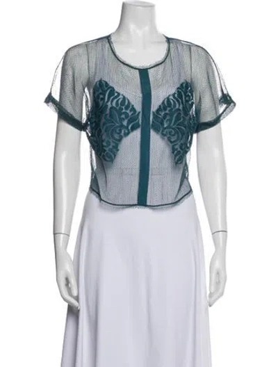 Pre-owned La Perla Lace Pattern Crew Neck Top In Blue