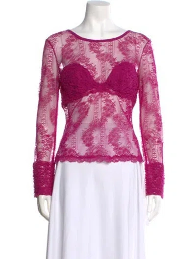 Pre-owned La Perla Lace Pattern Crew Neck Top In Pink
