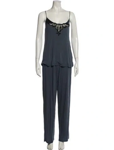 Pre-owned La Perla Lace Pattern Crochet Trim Pant Set In Blue