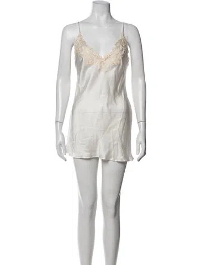 Pre-owned La Perla Lace Pattern Embroidered Accent Nightgown In Neutrals