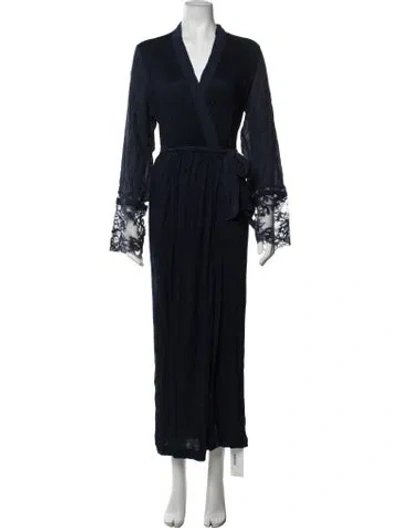 Pre-owned La Perla Lace Pattern Lace Trim Embellishment Robe In Blue