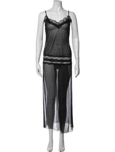 Pre-owned La Perla Lace Pattern Long Dress In Black