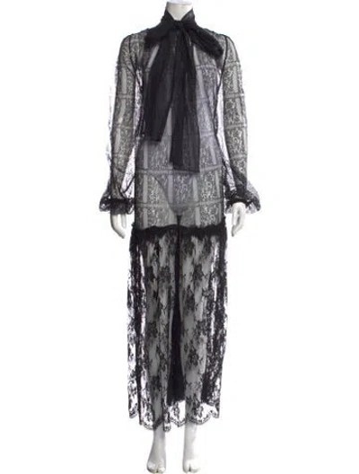 Pre-owned La Perla Lace Pattern Long Dress In Black