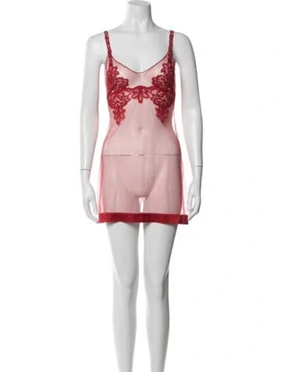 Pre-owned La Perla Lace Pattern Mesh Accents Nightgown In Red